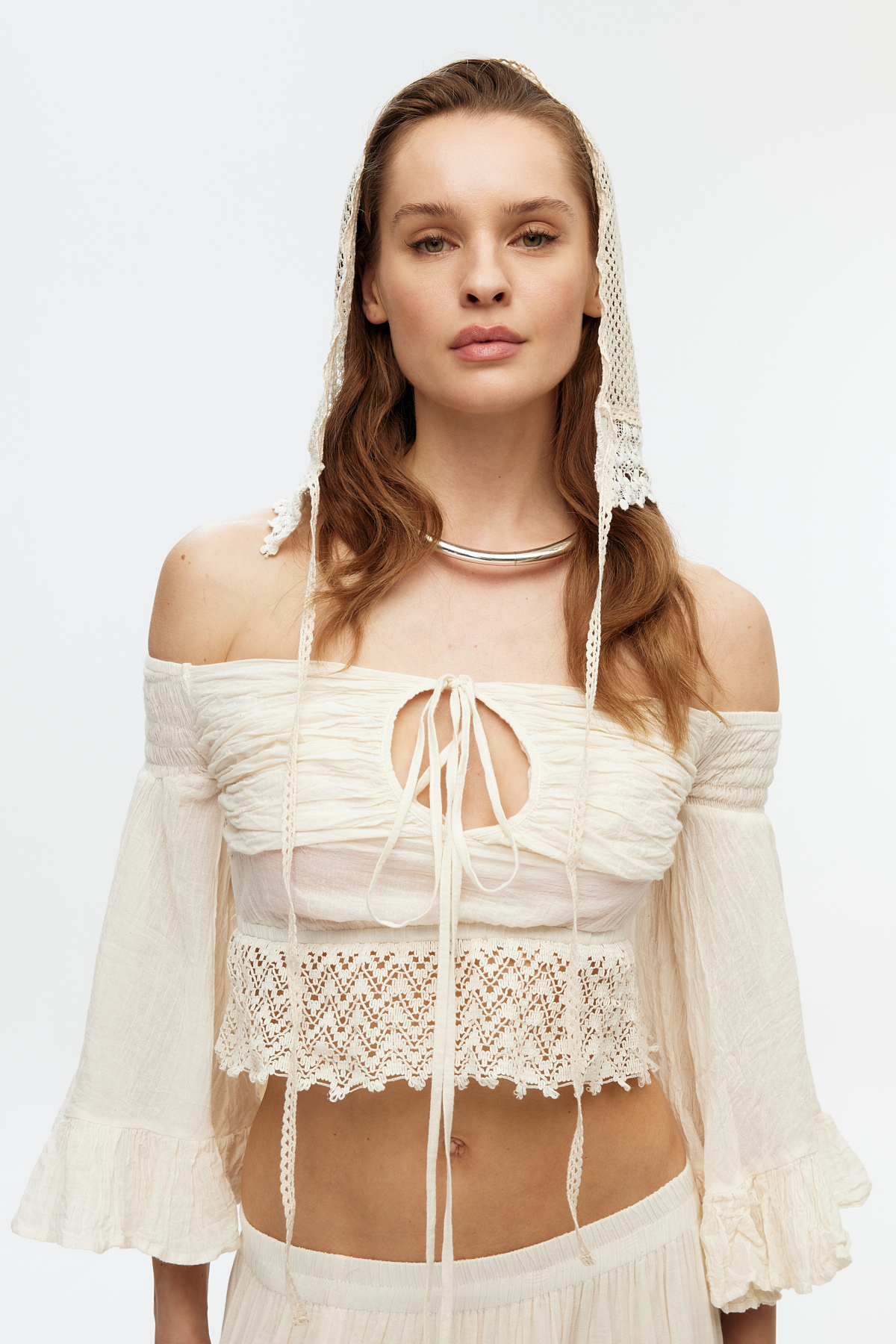 Ekru cotton vintage crop top