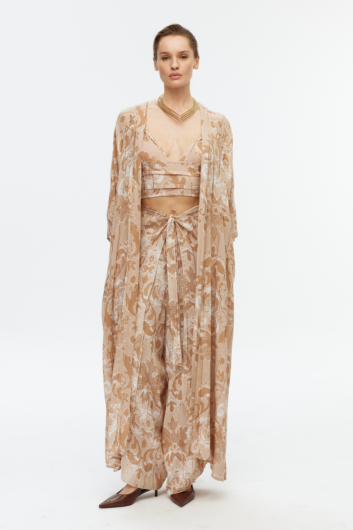 Bohem desenli uzun kimono