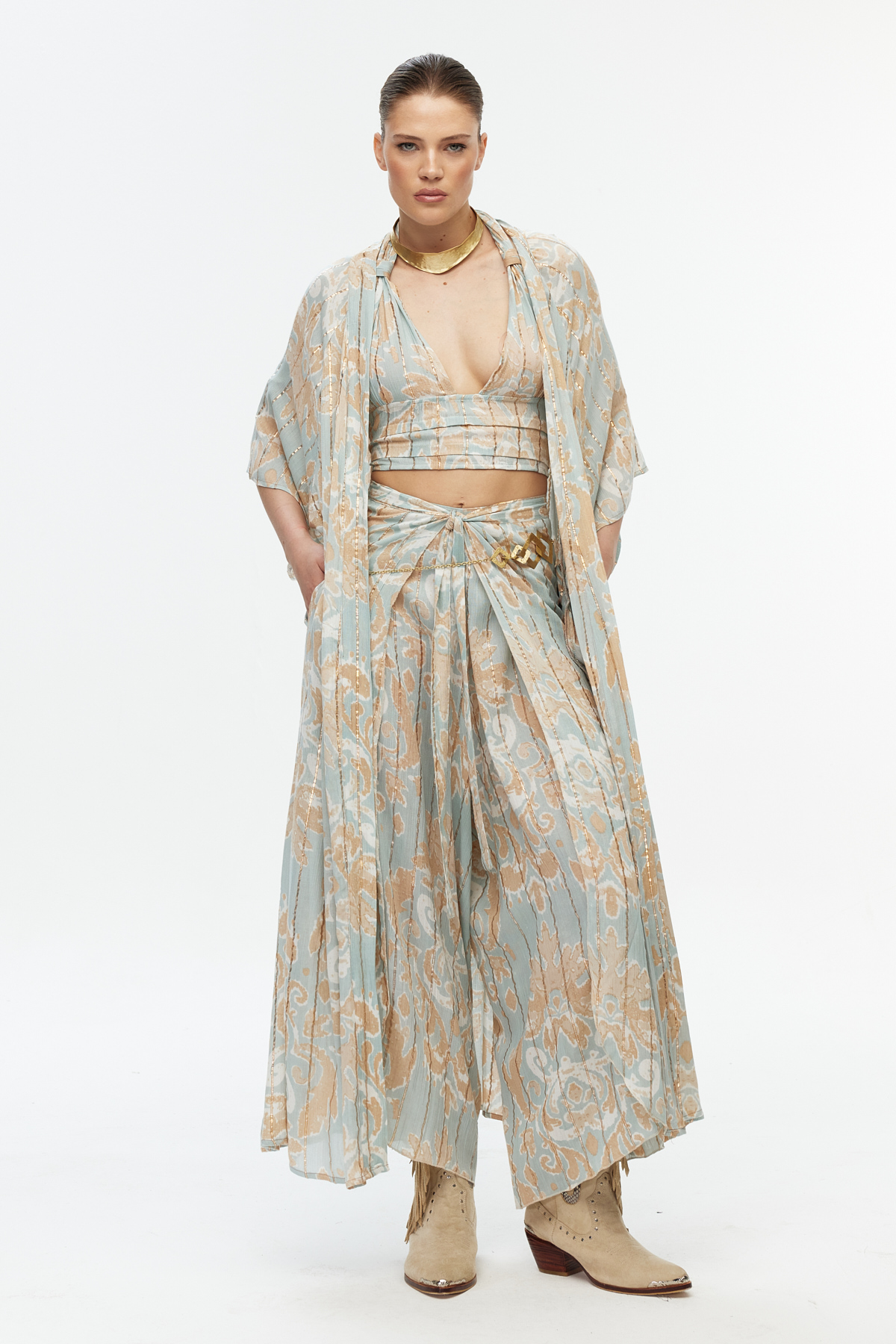Bohem desenli uzun kimono 5
