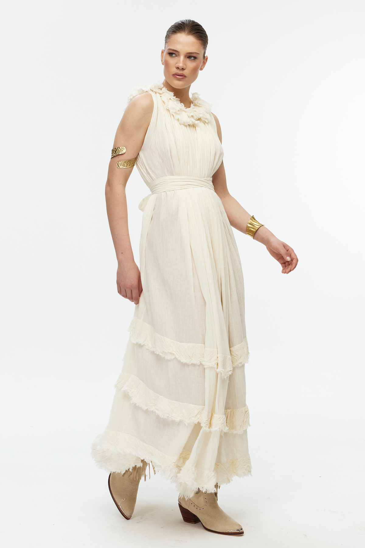 Ekru maxi cotton elbise 2