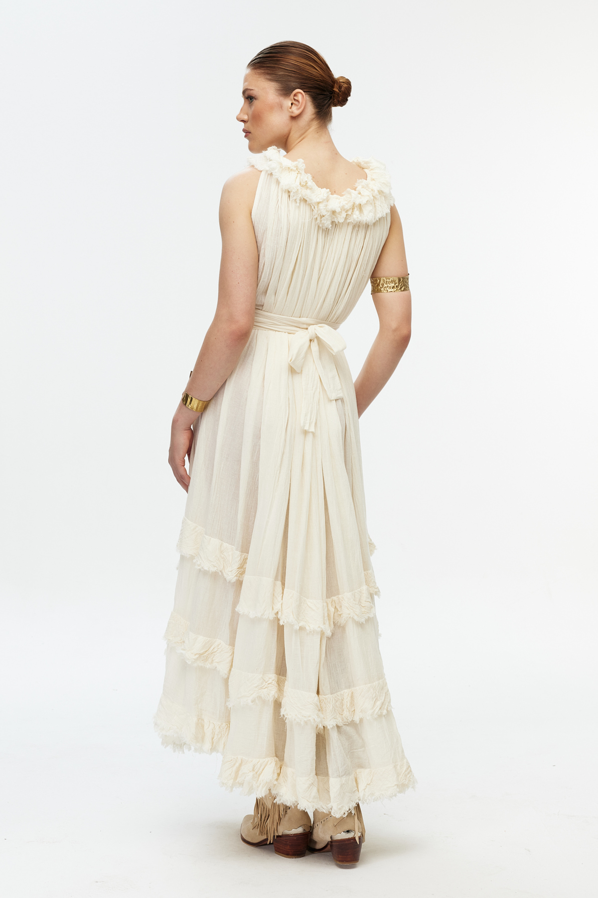 Ekru maxi cotton elbise 7