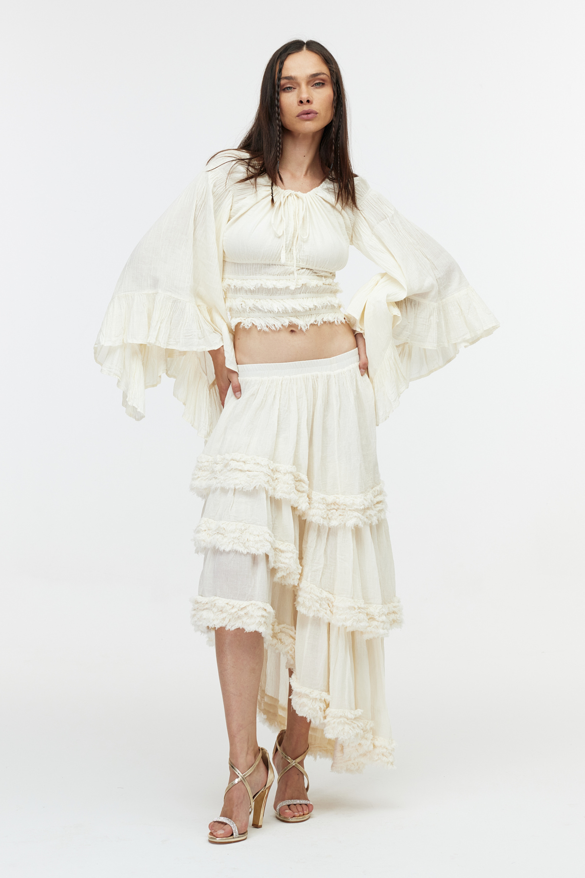 Ekru ruffle cotton bolero 3