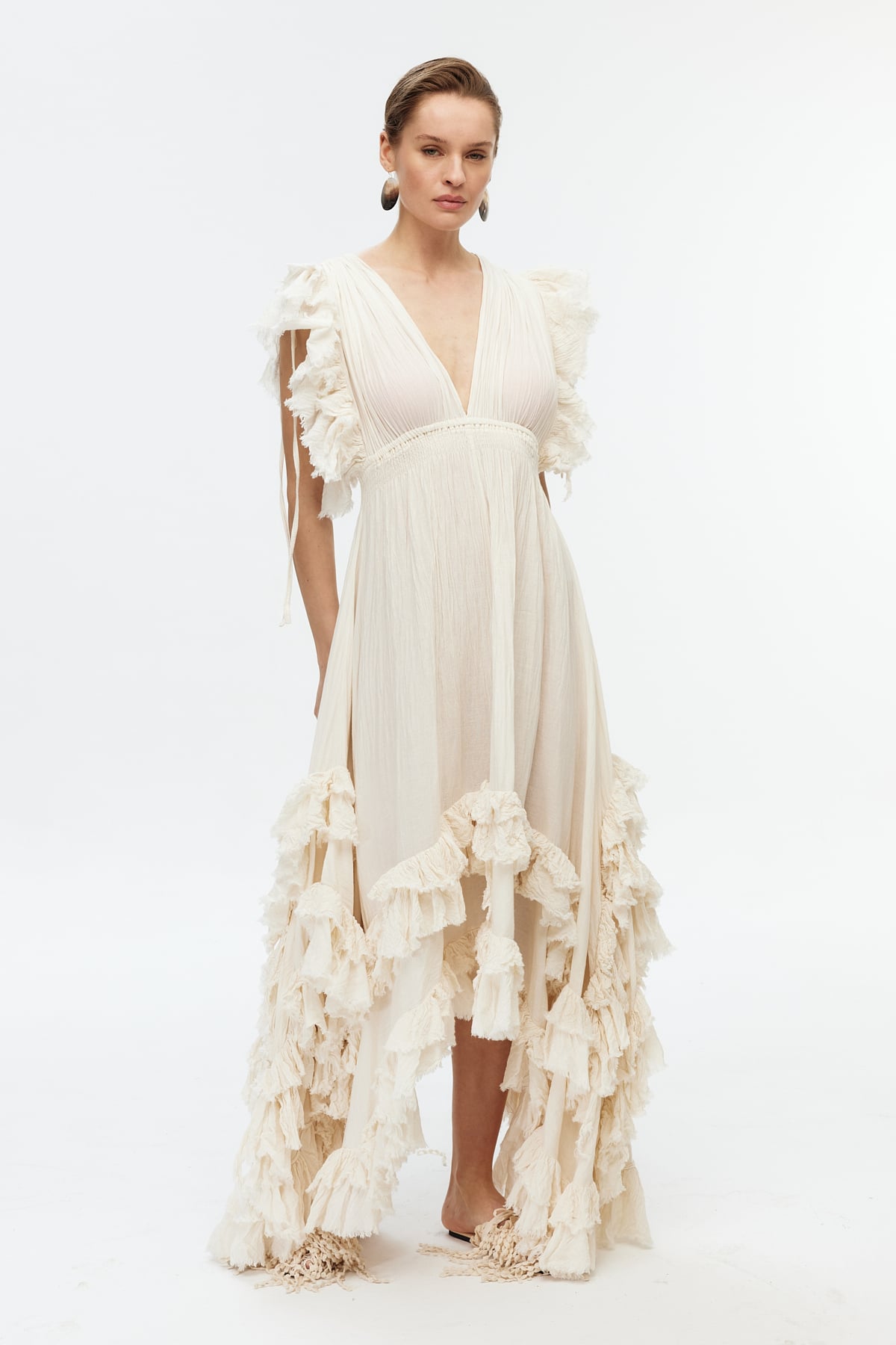 Ekru cotton elbise