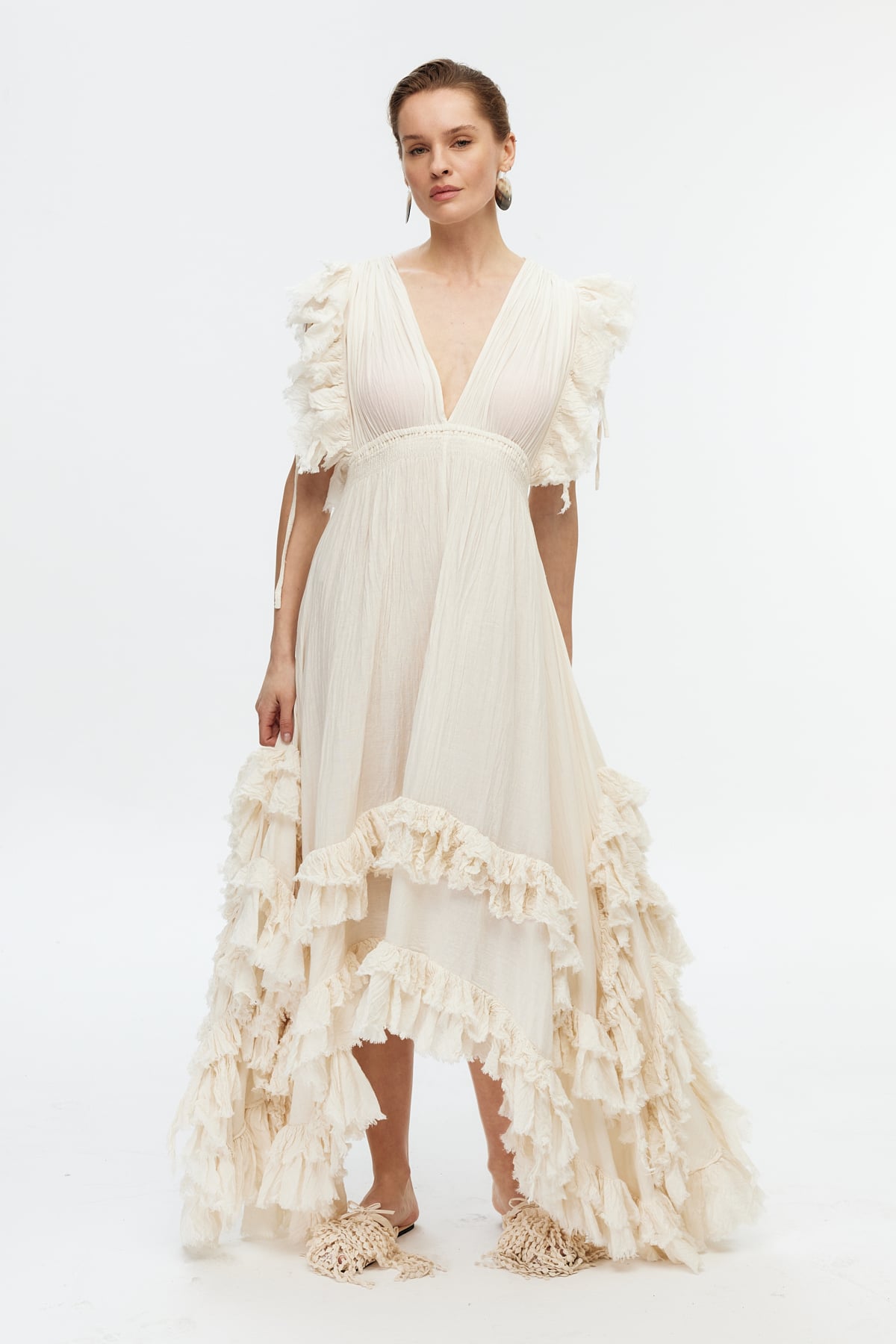 Ekru cotton elbise