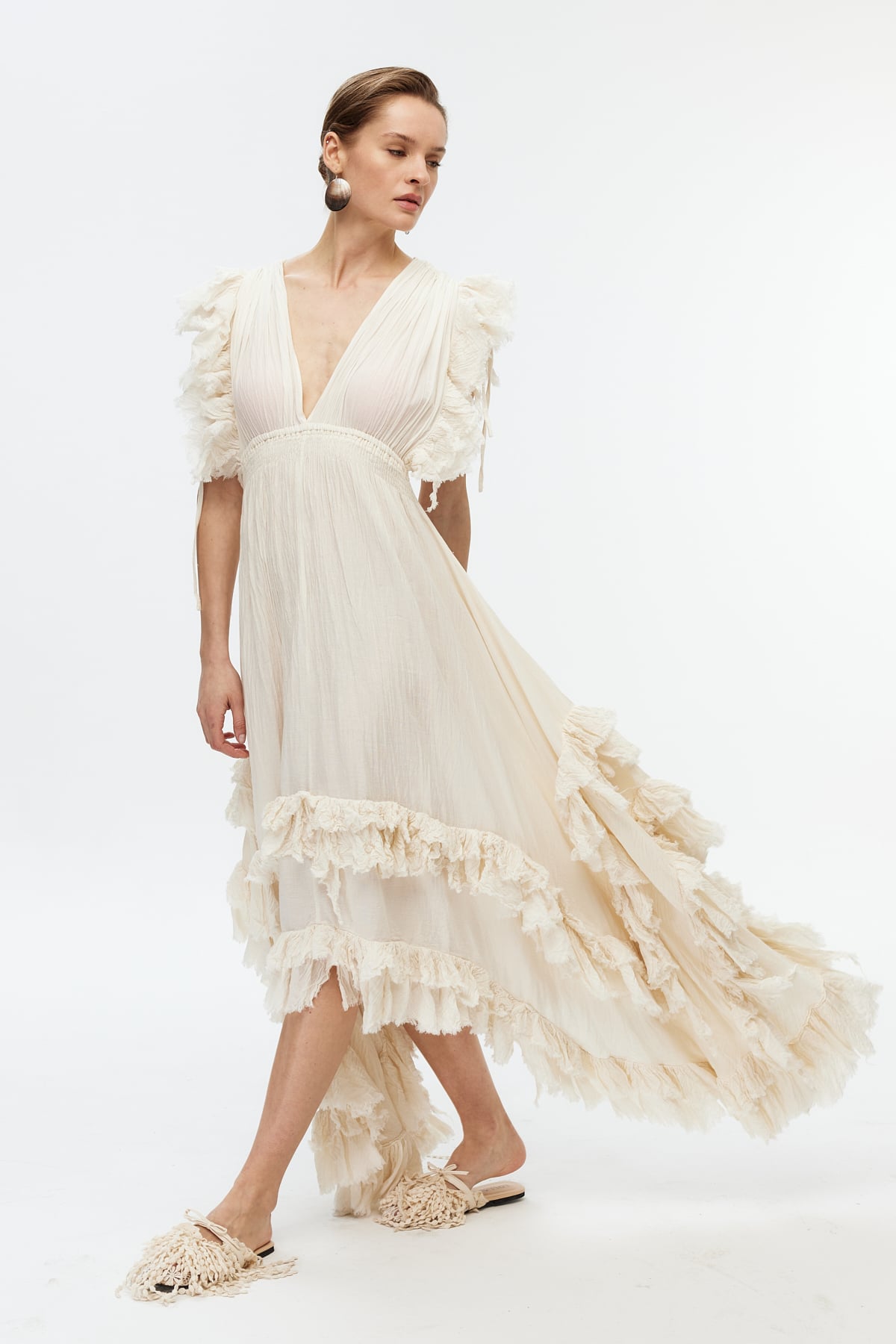 Ekru cotton elbise