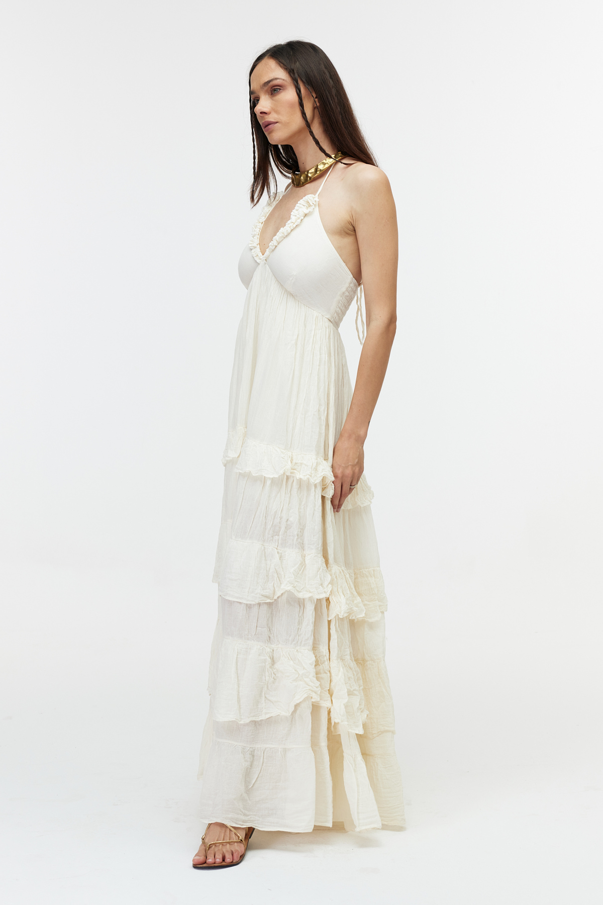 Ekru cotton elbise 2