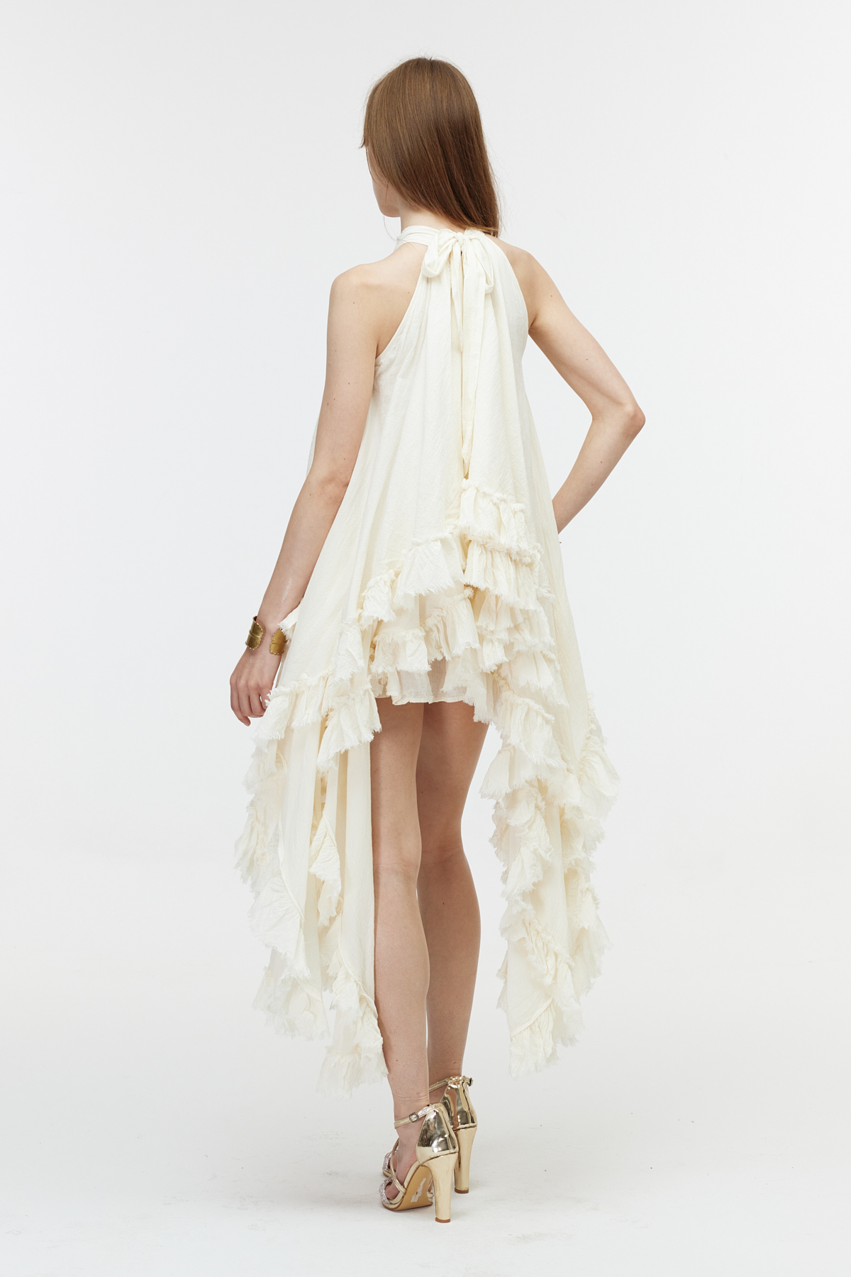 Ekru asimetrik cotton elbise 4