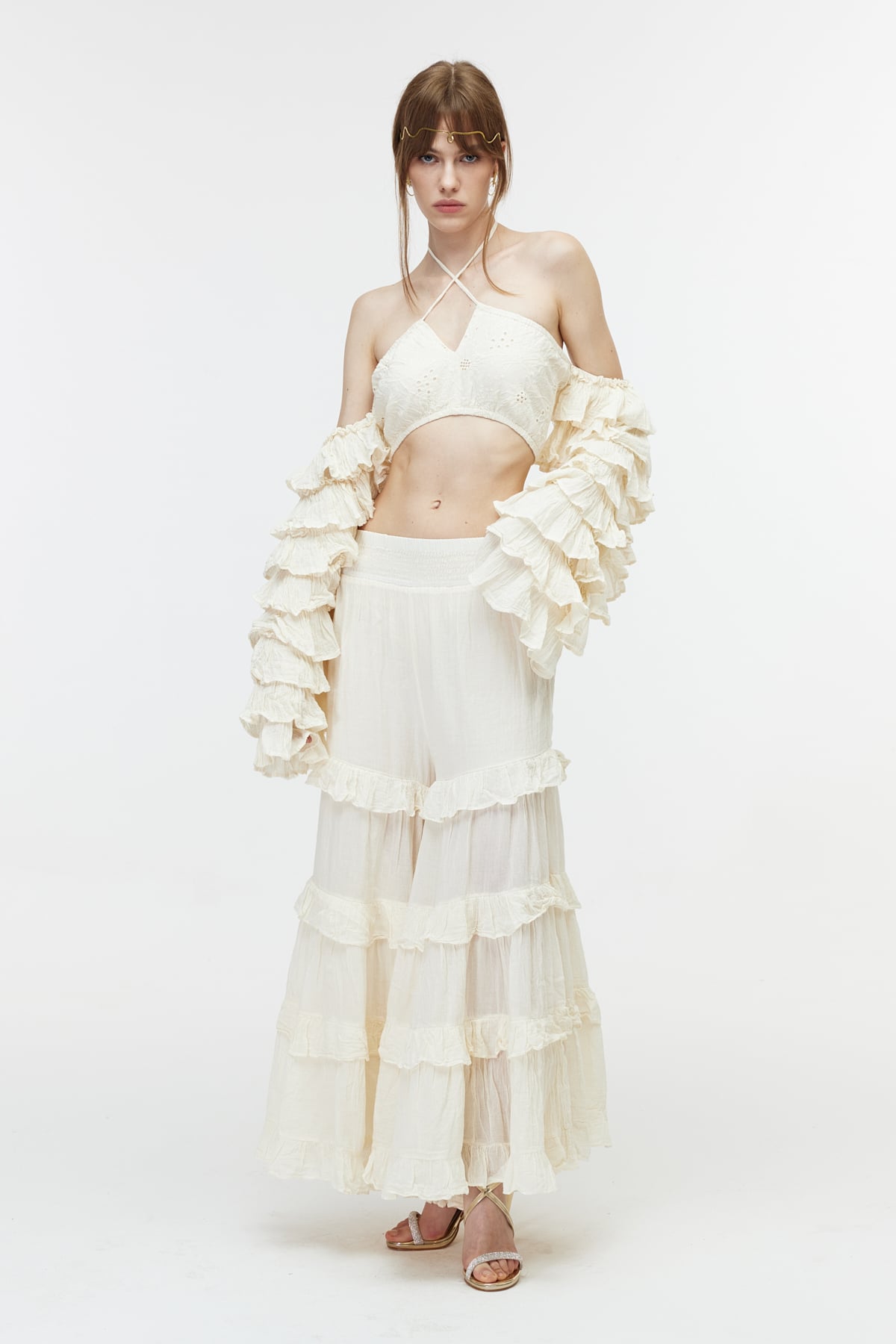 Ekru cotton pantolon